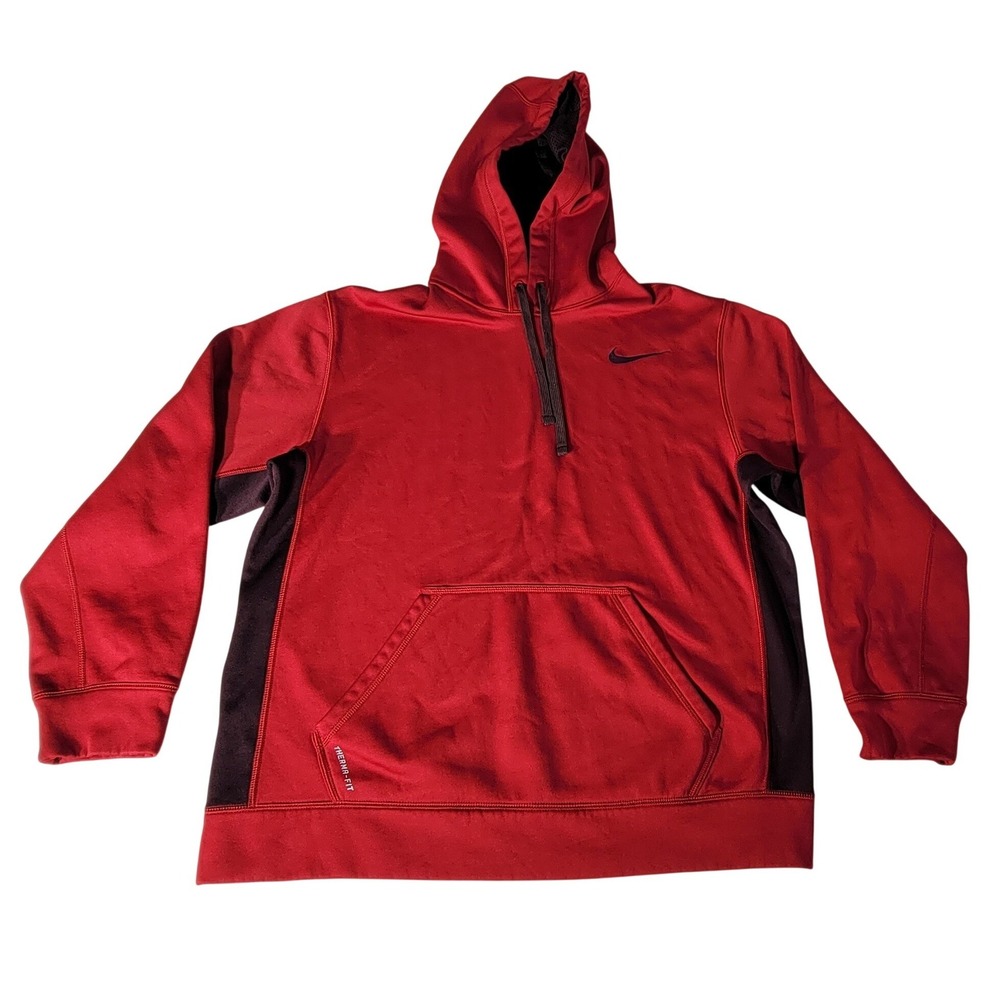 Nike Therma-FIT Mens Large Red Black Pullover Hoodie Sweatshirt